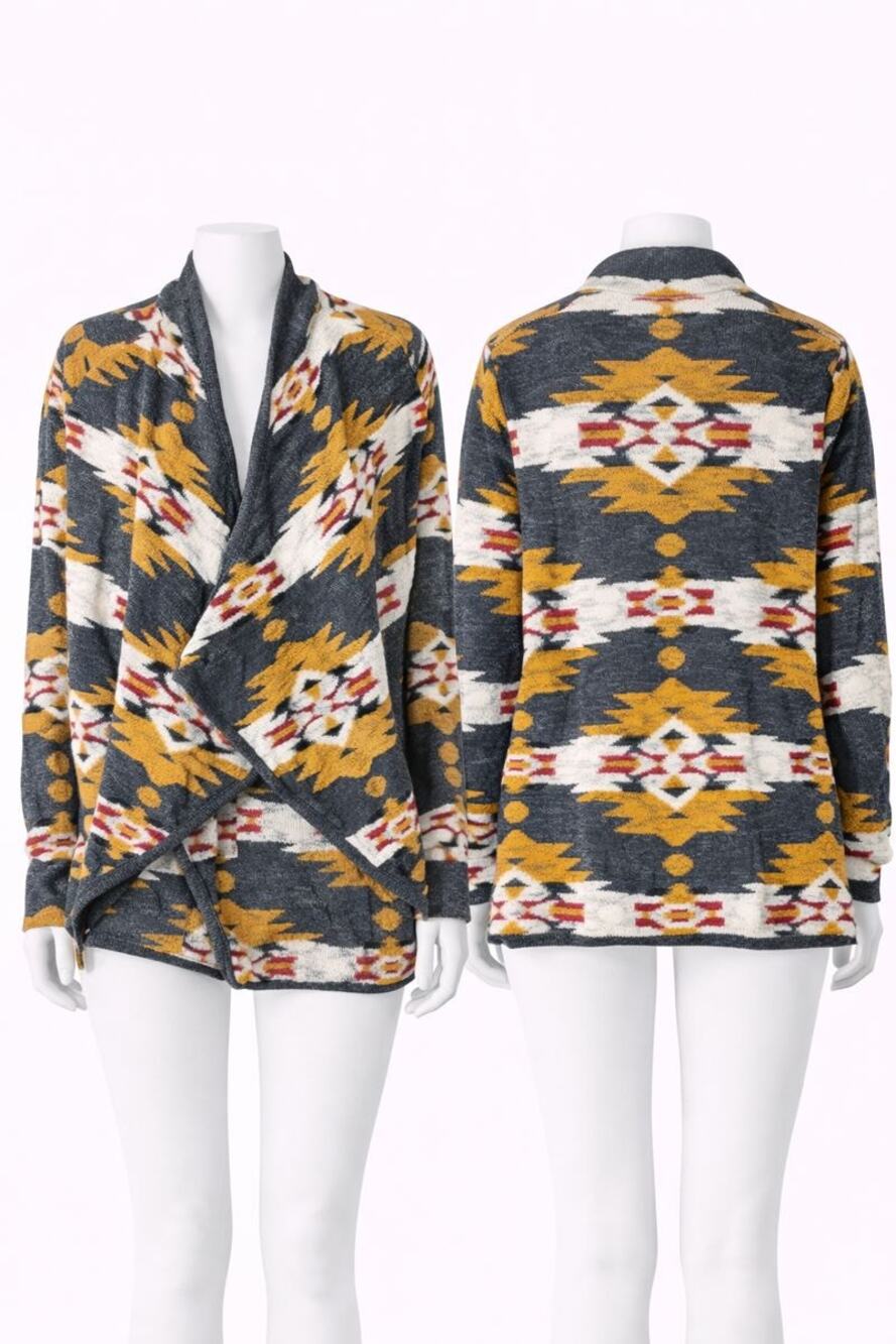 Lucky Brand Aztec Cardigan Sweater Open Front Tribal Knit Women’s M boho